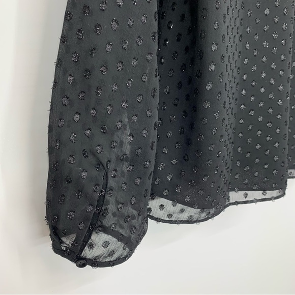 Talbots Solid Black Textured Swiss Dot Sheer Long Sleeve Surplice Blouse Size 8 - Picture 10 of 16